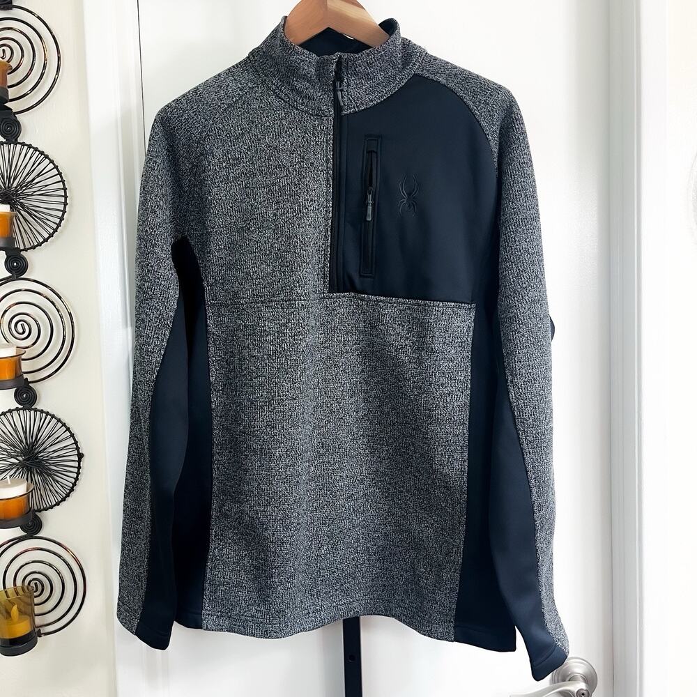 Spyder Mens Quarter 1/4 Zip Fleece Pullover Gorpcore - Black Gray, Size XL